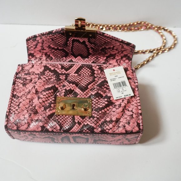 Michael Kors Rose Small MINI Crossbody Bag  Exotic Embossed Leather Pink - Picture 10 of 14